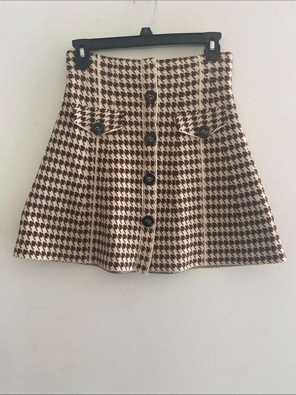 Enzoria Brown and Cream Houndstooth Women's Skirt